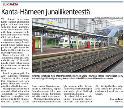 Kanta-Hämeen junaliikenteestä